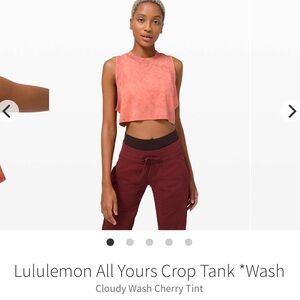 lululemon athletica all yours crop tank Cloudy Wash Cherry Tint Crop Tank